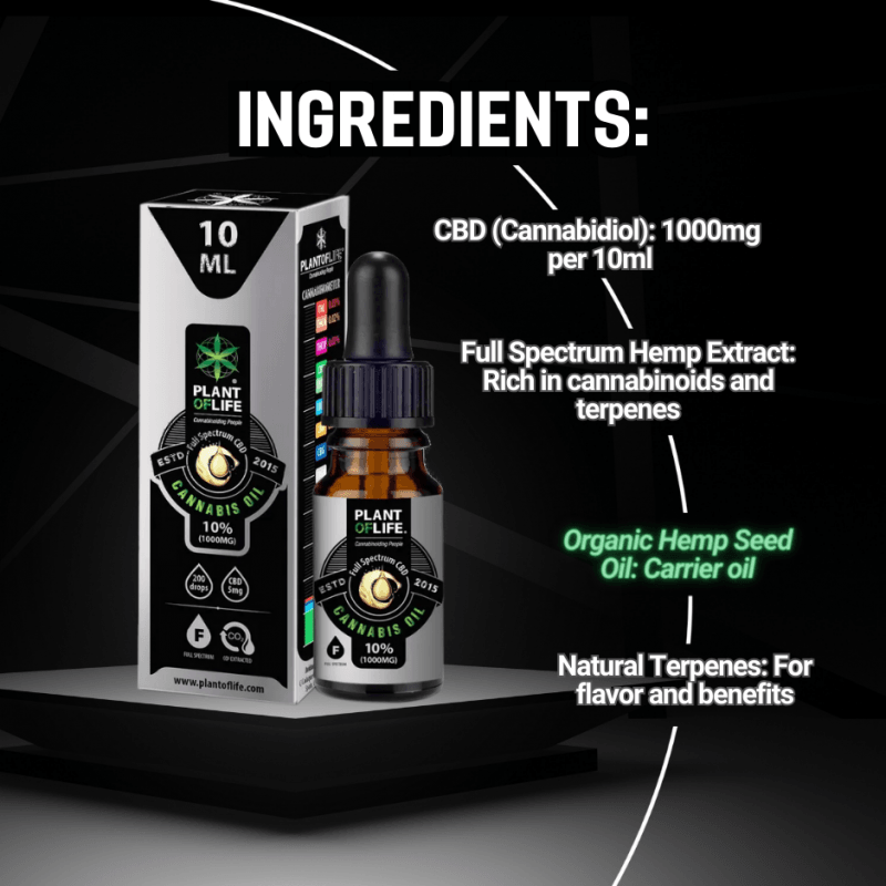 10% Vollspektrum CBD-Öl 10ml von Plant of Life – 1000mg CBD, Bio-Hanföl, GMP-zertifiziert