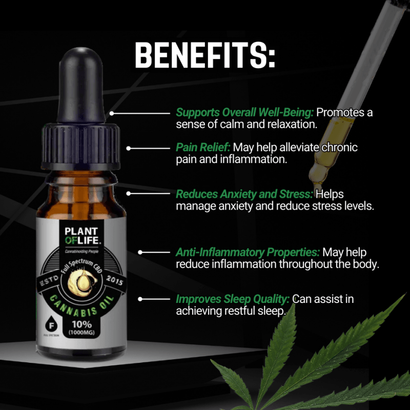 Plant of Life 10% CBD-Öl Vorteile: Entspannung, Schlaf, Schmerzlinderung, stressfrei, GMP zertifiziert