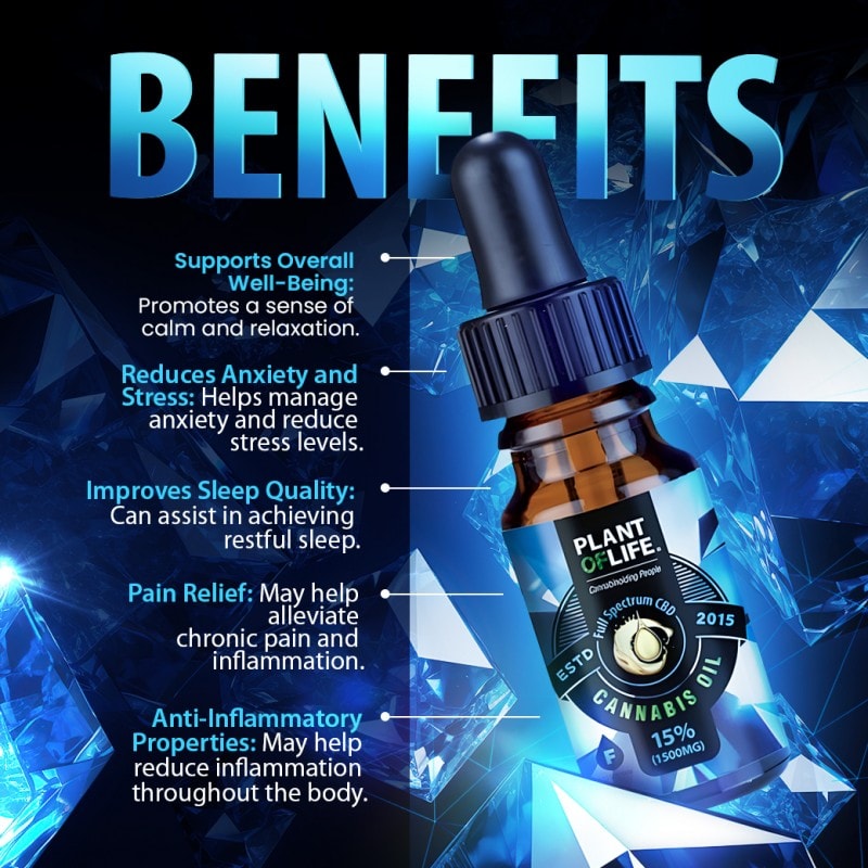 Plant of Life 15% CBD-Öl 10ml Vorteile: Entspannung, Schlaf, Schmerzlinderung, Stressreduktion, GMP zertifiziert