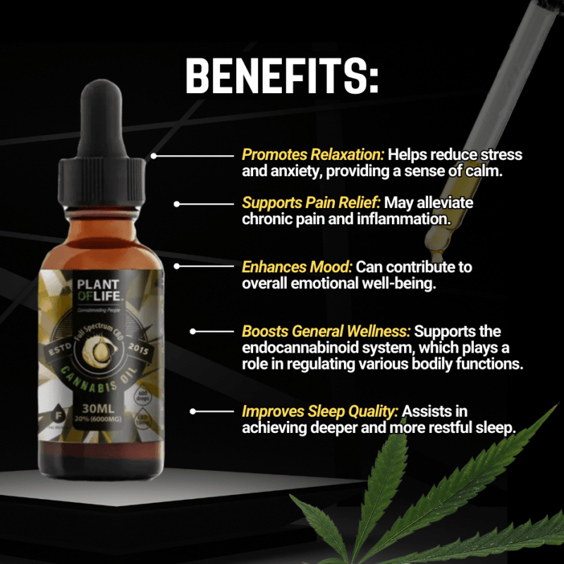 Plant of Life 20% CBD-Öl 30ml Vorteile: Entspannung, Schmerzlinderung, Schlaf, Stressabbau, GMP zertifiziert