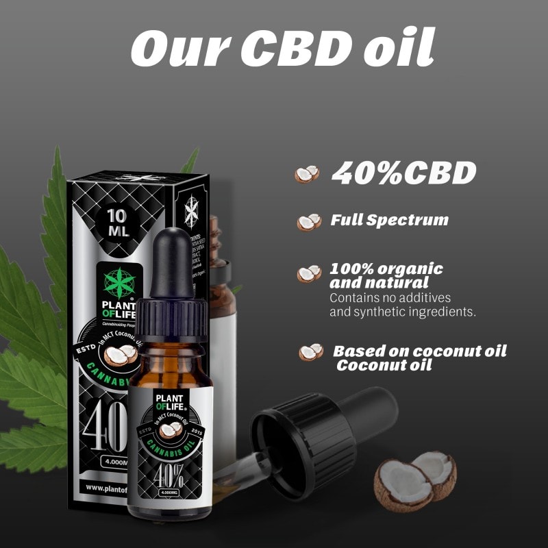 40% Vollspektrum CBD-Öl 10ml mit MCT-Kokosöl – Plant of Life, 200 Tropfen, 20mg CBD pro Tropfen, biologisch & GMP-zertifiziert