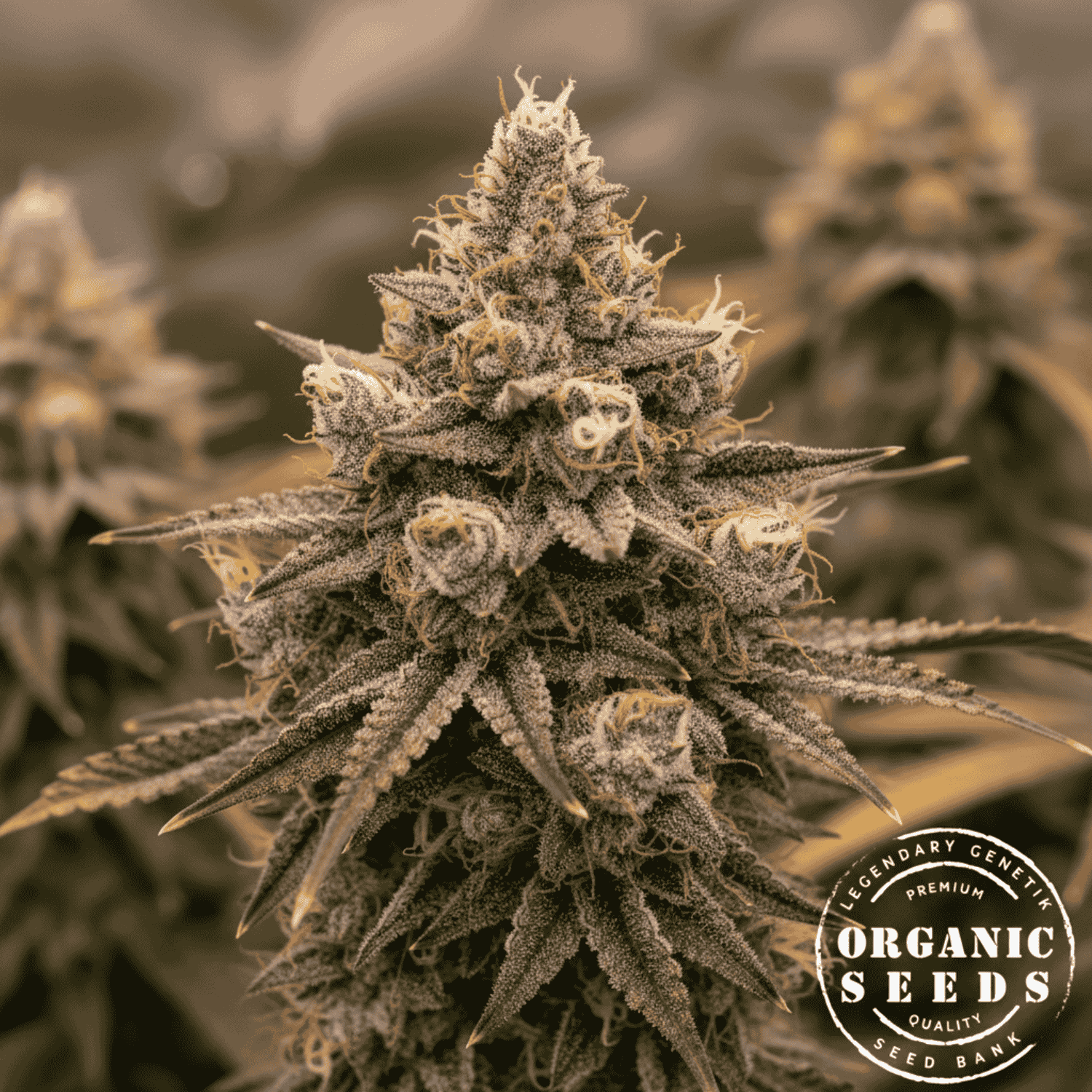 Cannabis-Pflanze der Sorte Critical Kush mit harzigen Blüten, grünen Blättern und sativa-dominantem Wuchs im Indoor-Anbau.