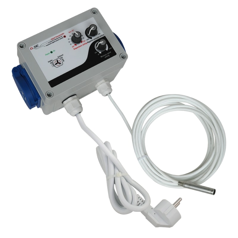 Digitaler Temperatur- und Unterdruck Controller für Lüftungssysteme – Fancontroller mit Sensor, wasserdichtem Gehäuse (IP44) und präziser Drehzahlregelung für Räume