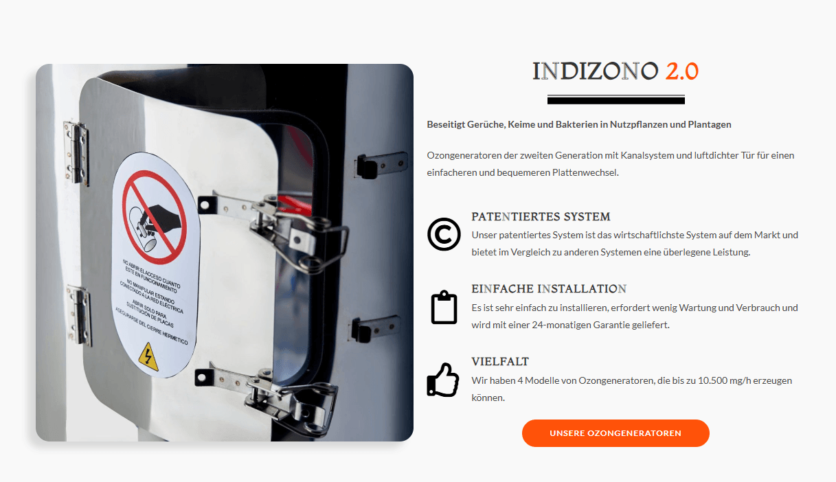 Indizono Ozongenerator 7000 mg/h für Lüftungssysteme und Geruchsentfernung